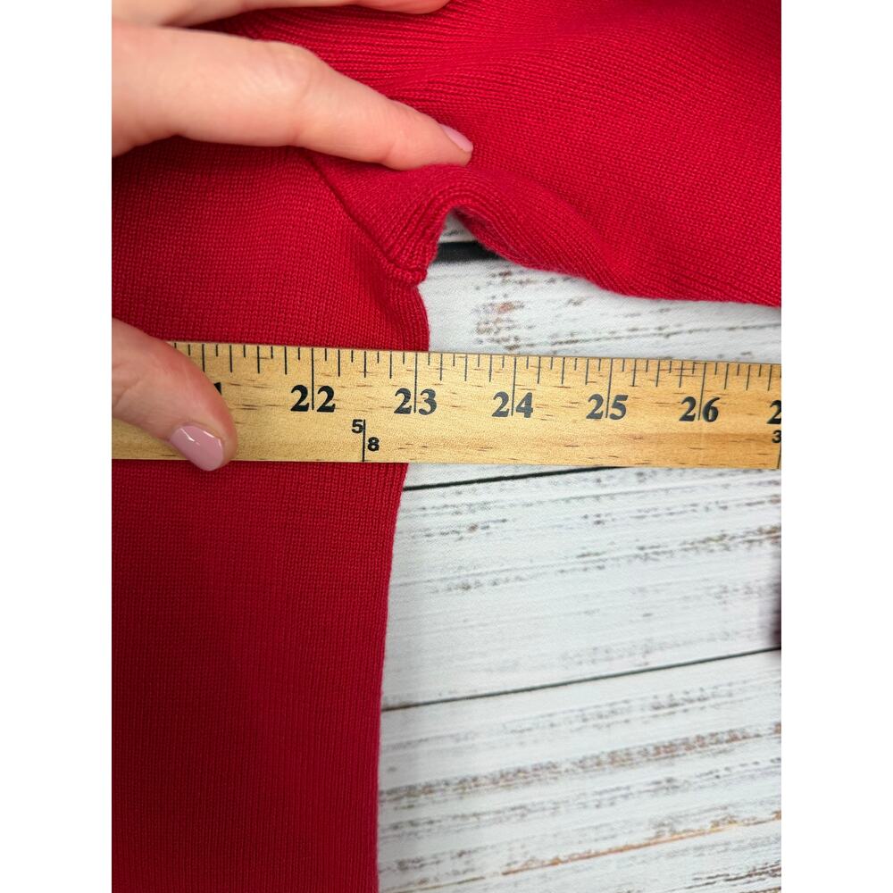 Quacker Factory Red Embellished Top Large Ribbed Knit Stretch Vneck Holiday - Picture 7 of 8